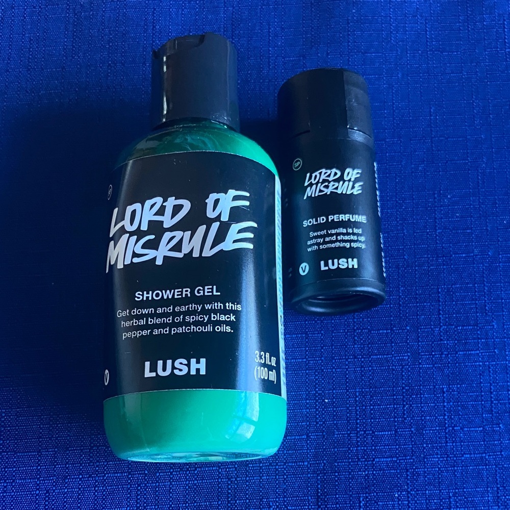 Lush Lord of Misrule Green Shower Gel and solid Perfume